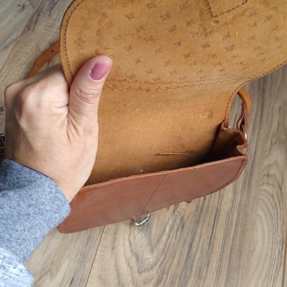 Brown Tooled Leather Boho Mini Satchel Purse - Picture 7 of 11
